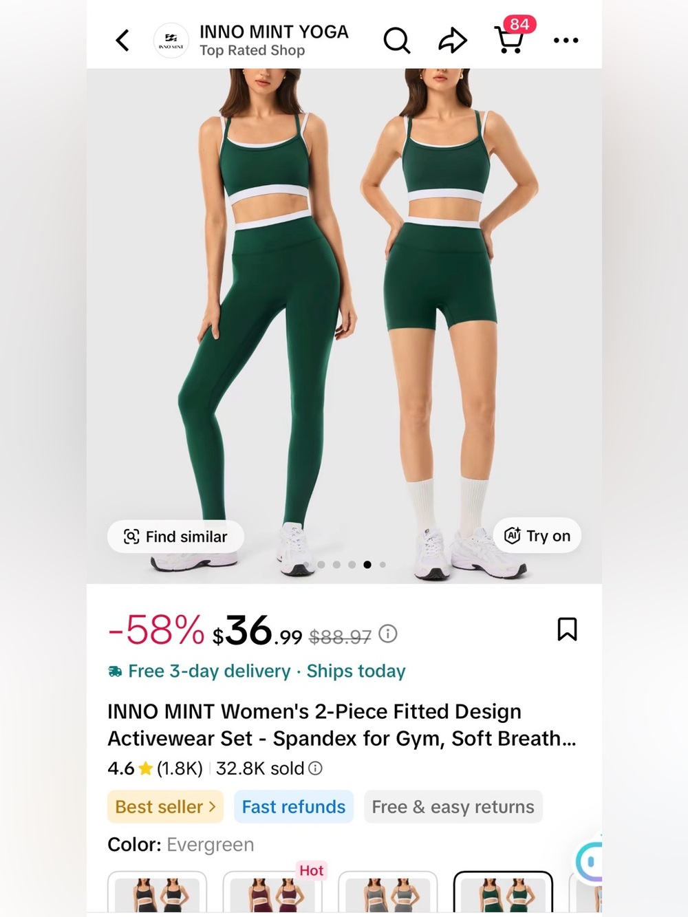Women's Dark Green High-Waist Active Set - shorts and bra